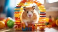 Colorful Hamster Harness in Vibrant Cage