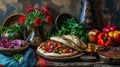 .A delightful photograph showcasing the vibrant colors of Armenian jingalov hats