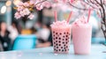 Pink Cherry Blossom Bubble Tea Royalty Free Stock Photo