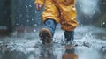 delightful portrait of a child wearing rain gear gleefully playing in puddles