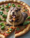 Beaver Relishing a Slice of Pizza in a Forest