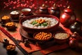 A delightful scene featuring a bowl of steaming Laba porridge,