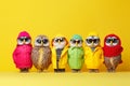 Whimsical Ensemble: Owls in Cozy Colorful warm Knitwear