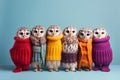 Whimsical Ensemble: Owls in Cozy Colorful warm Knitwear