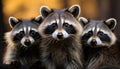 Three Raccoons Frolicking in a Moonlit Forest, Playful Shadows Dancing among Trees, Capturing the Nocturnal Mood and Textures of Royalty Free Stock Photo