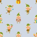 Delightful Seamless Pattern Featuring Whimsical Christmas Elves Characters Engaged In Playful Antics, Tile Background