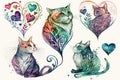 Set of cute cats with hearts