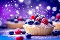Delightful small fruit tarts adorned with a colorful array of fresh berries create an inviting dessert display perfect Royalty Free Stock Photo