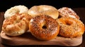 Delightful spread: assortment of bagels paired with cream cheese