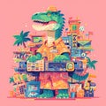 Vibrant Dilophosaurus in Hawaiian Shirt Royalty Free Stock Photo