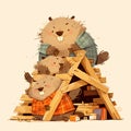 Cute Beavers Renovate a Home - Stock Image Royalty Free Stock Photo