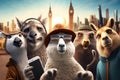 Group of funny animal in the city