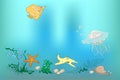 Underwater world: fish, shell, sea horses, starfish, snail, jell Royalty Free Stock Photo