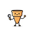 Cute Cartoon Ice Cream Cone Character Holding a Scoop Royalty Free Stock Photo