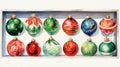 Delightful Watercolor Box of Christmas Ornaments on White Background AI Generated