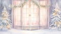 Delightful Watercolor Frosty Christmas Window with Wreath and Twinkling Lights AI Generated
