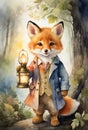 Fox cub with a lantern