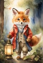 Fox cub with a lantern