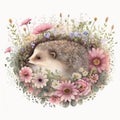 A delightful watercolor painting of a cute little hedgehog