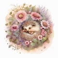 A delightful watercolor painting of a cute little hedgehog