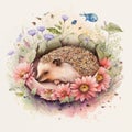 A delightful watercolor painting of a cute little hedgehog