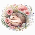 A delightful watercolor painting of a cute little hedgehog