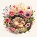 A delightful watercolor painting of a cute little hedgehog