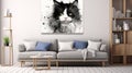 Watercolor portrait of a ragdoll cat on a white background with splashes in living room