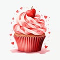 Watercolor Valentine cupcake, isolated Cupcake clipart. Valentine\'s Day, Birthday, Holiday, Food