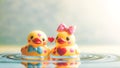 a delightful and whimsical pair of rubber duckies, symbolizing a loving couple