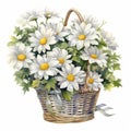 Delightful Wimmelbilder: Exquisite Illustration Of Daisies In A Wicker Basket Royalty Free Stock Photo