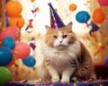 A delightfully chubby and sassy cat steals the spotlight in a sweet birthday meme, animal photography pics