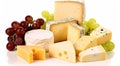 Delighting in a Colorful Array of Cheeses and Sweet Grapes isolated on white background, Generative AI