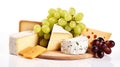 Delighting in a Colorful Array of Cheeses and Sweet Grapes isolated on white background, Generative AI