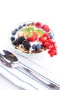 Deliscious healthy breakfast with flakes and fruits isolated