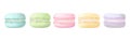 Delisious macaroons in a row set. Sweet almond french cakes macaron