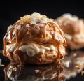 Delisious profiteroles on a dark background.Generated by AI