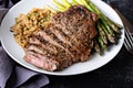 Delisious steak with rice and asparagus