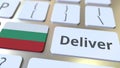Deliver text and flag of Bulgaria on the computer keyboard. Logistics related 3D rendering
