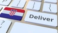 Deliver text and flag of Croatia on the computer keyboard. Logistics related 3D rendering
