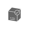 Delivered parcel box glyph icon. linear style sign for mobile concept and web design. Cargo box with check mark glyph vector icon Royalty Free Stock Photo