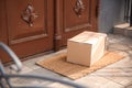 Delivered parcel on door mat Royalty Free Stock Photo