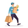 Delivering products from supermarket semi flat RGB color vector illustration Royalty Free Stock Photo