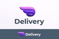 Delivery Abstract 3D Inflated Logo Template. Letter D with Incorporated Wings Sign and Modern Typography. Fast Delivery