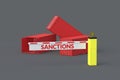Shipping container, barrier with word sanctions