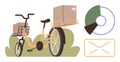 Delivery Bicycle with Packages and Analytics Elements Highlighting Logistics and Communication Royalty Free Stock Photo