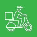 Shipping delivery man riding motorcycle icon symbol, Pictogram flat design for apps and websites, Track and trace status.