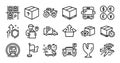 Delivery box, Airplane wifi and Flag line icons set. Vector