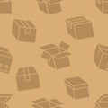 Delivery box background, cargo package seamless pattern. Various open and closed cardboard boxes, parcel flat icons