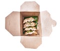 Delivery box of chinese gyoza isolated on a white background